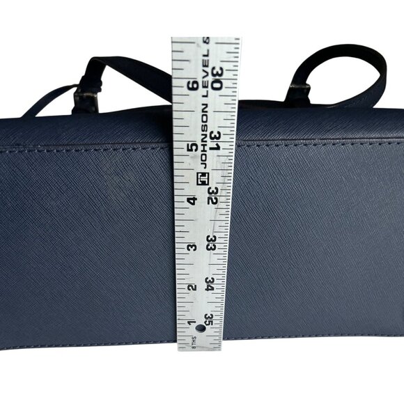 Michael Kors Navy Leather Tote Handbag With Silver MK Charm & Zipper Closure - Picture 13 of 14